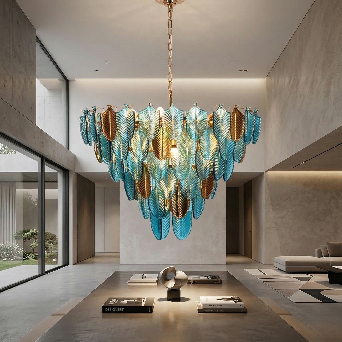 Blue Leaf Round Chandelier