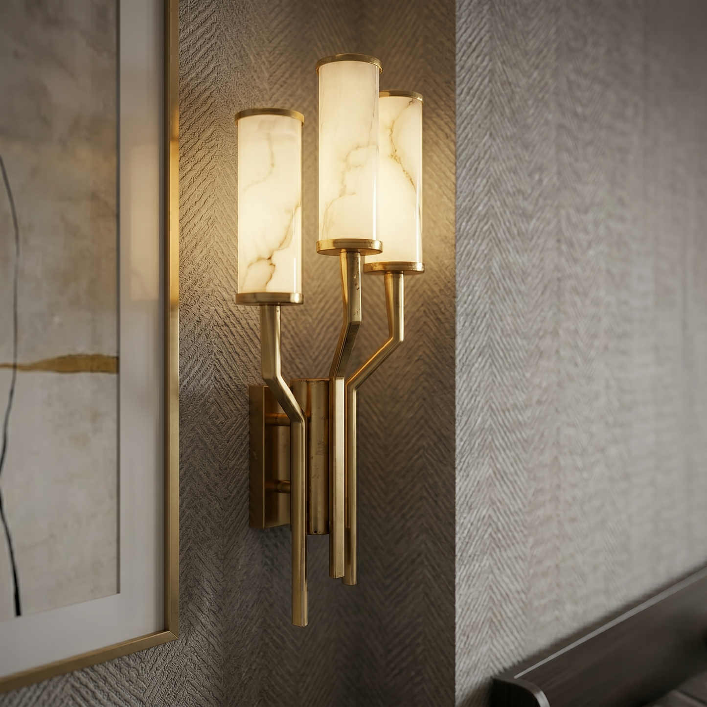 Triple Column Marble Wall Light