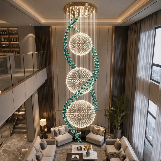Emerald Crystal Spiral Duplex Chandelier