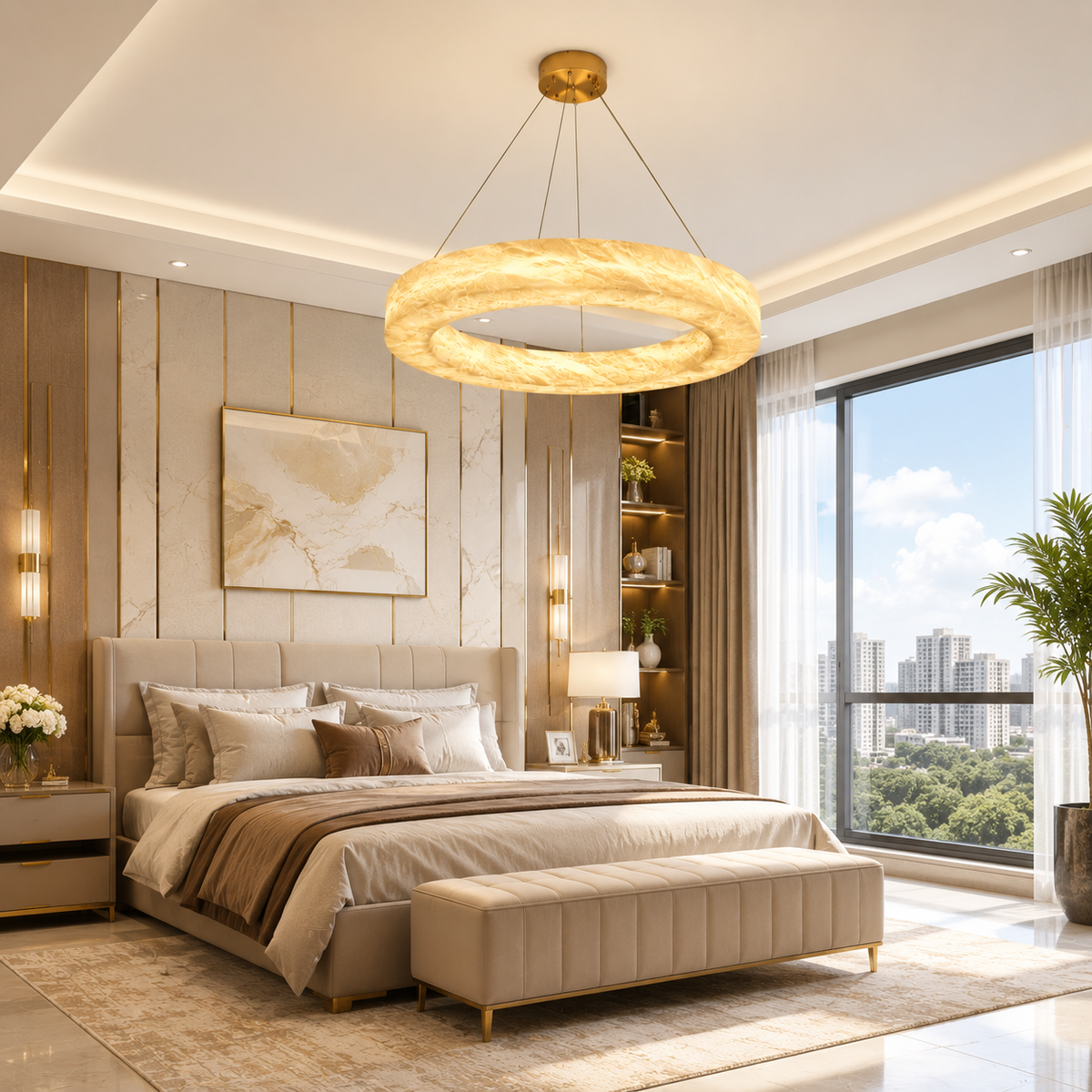The Solstice Halo Alabaster Chandelier