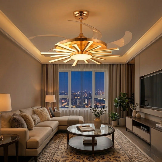Golden Chandelier Fan with Articulating Heads