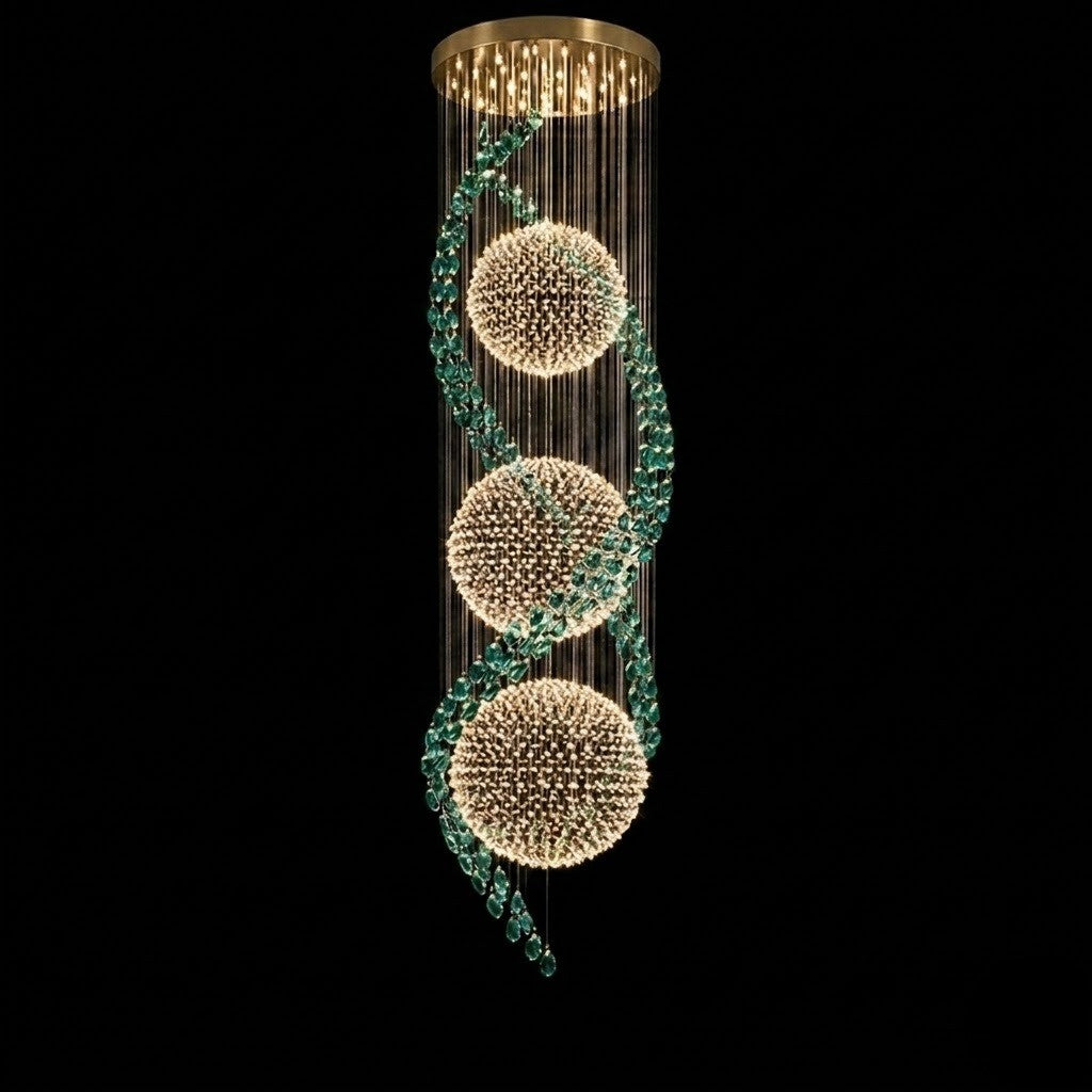 Emerald Crystal Spiral Duplex Chandelier