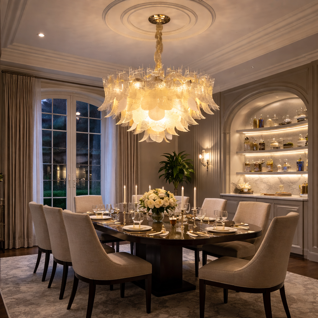 The Lumen Textured Glass Feathers Chandelier