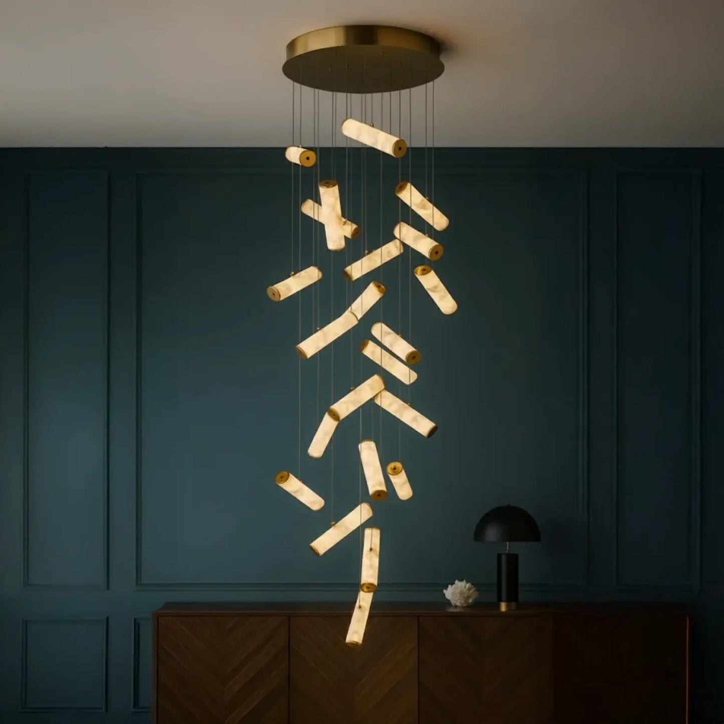 Opaline Drift Pendant Duplex Chandelier