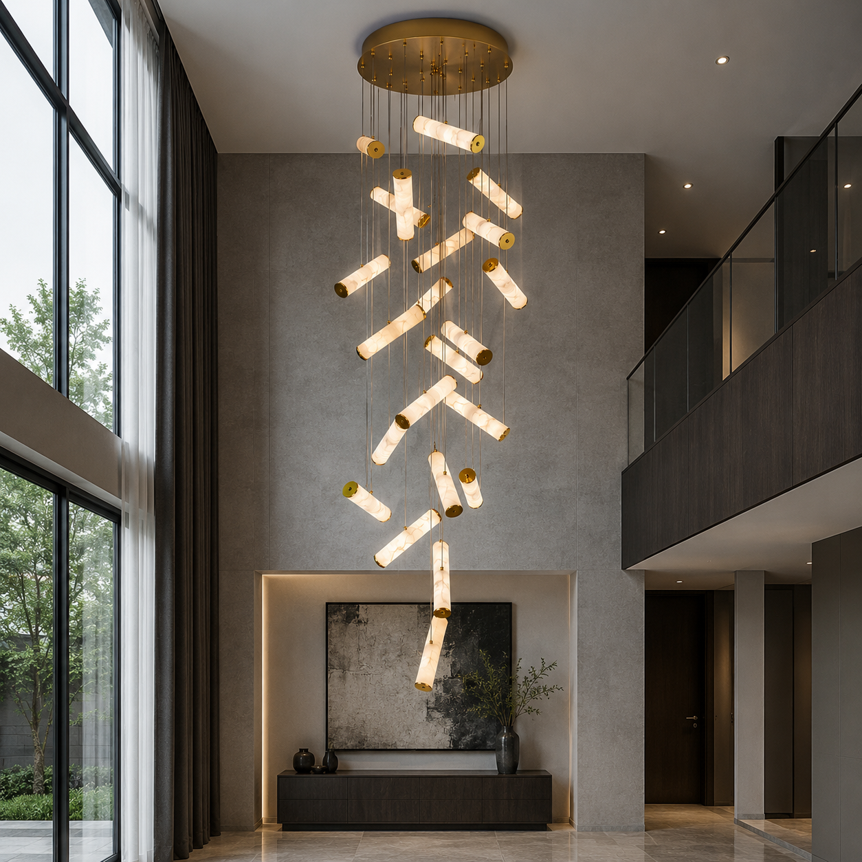 Opaline Drift Pendant Duplex Chandelier
