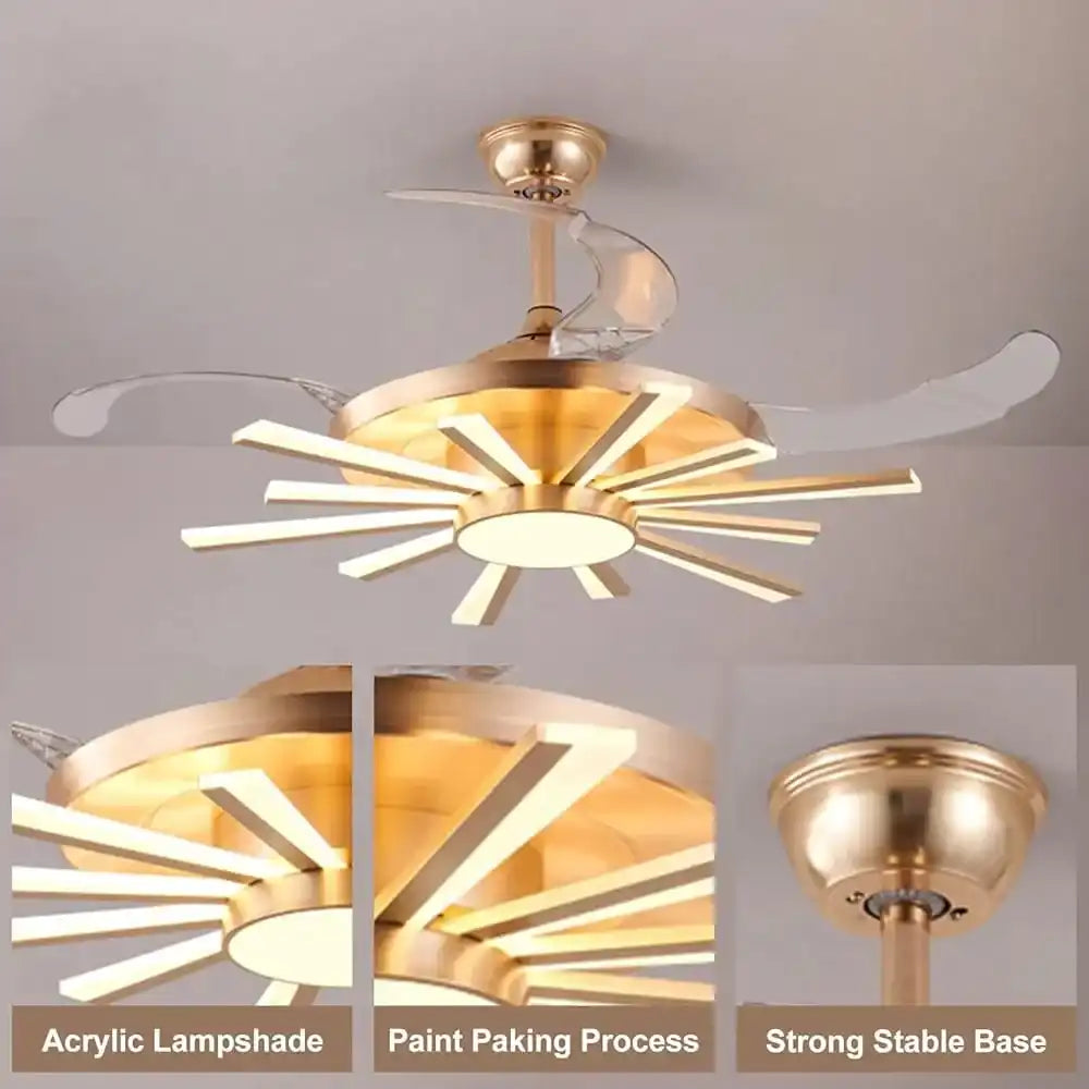 Golden Chandelier Fan with Articulating Heads