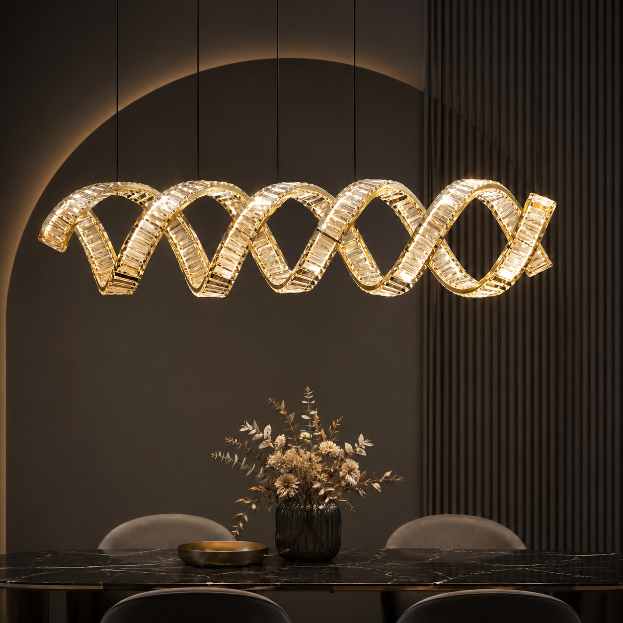 Helix Linear Crystal Dining Chandelier