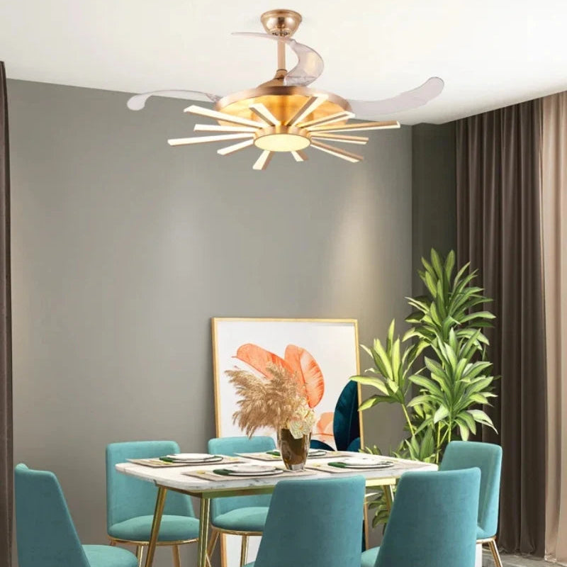 Golden Chandelier Fan with Articulating Heads