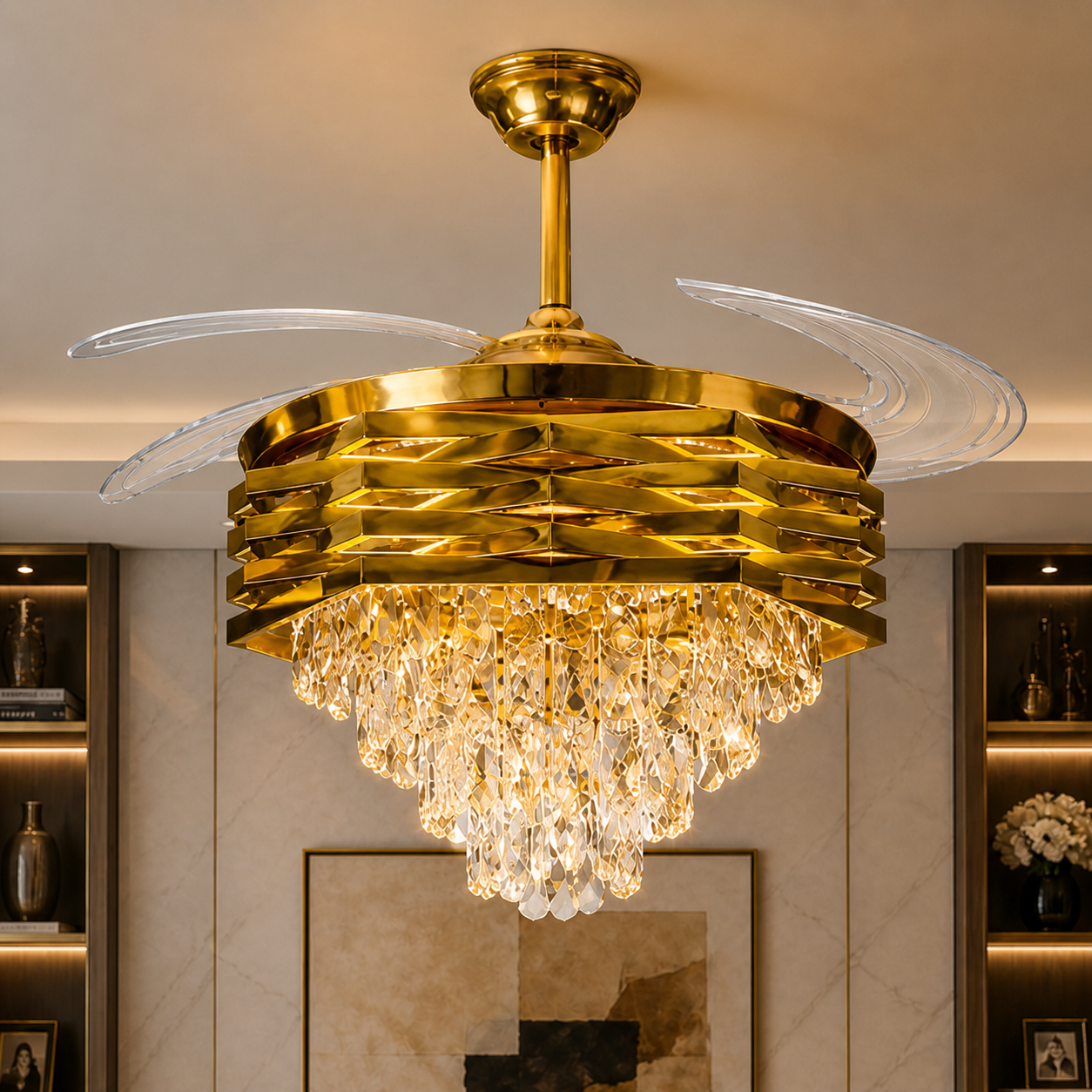Golden Aura Crystal Fan