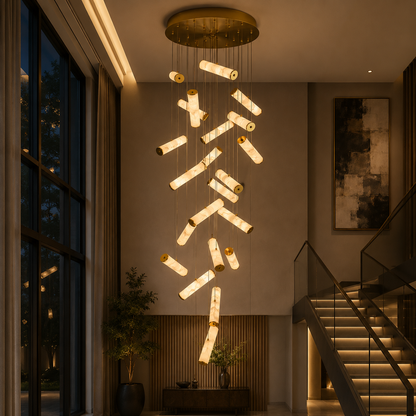 Opaline Drift Pendant Duplex Chandelier