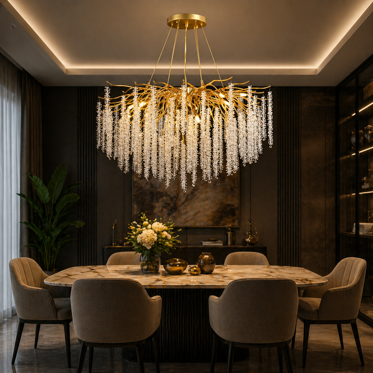 The Golden Wisteria Cascade Round Chandelier
