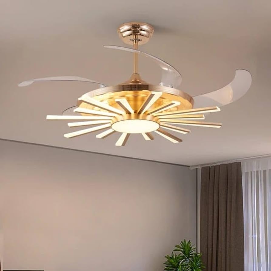 Golden Chandelier Fan with Articulating Heads