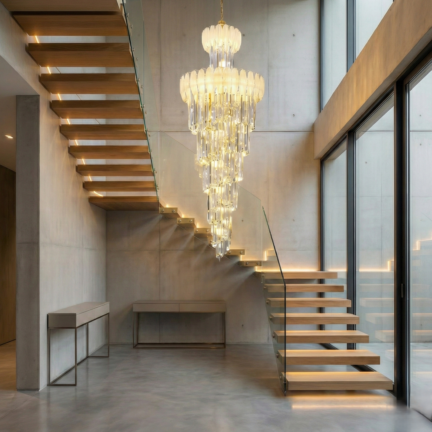 Prisma Leaf Double Height Chandelier