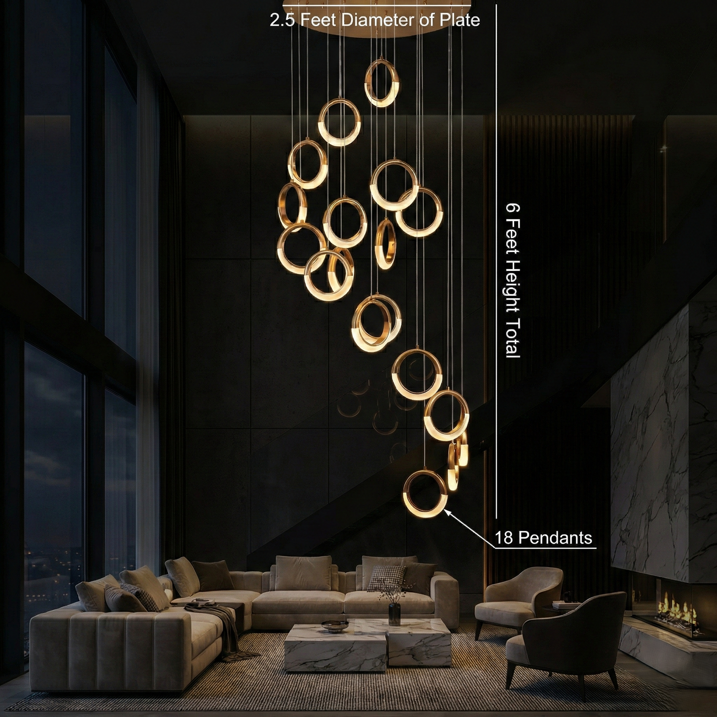 Moon Ring Pendant Duplex Chandelier