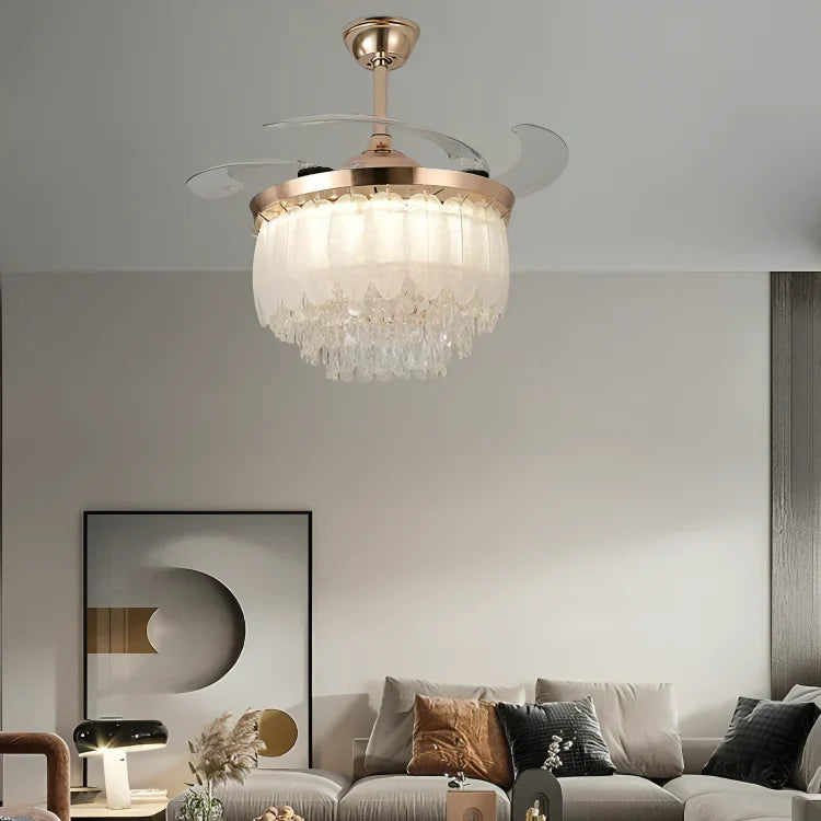 Glamorous Feather Glass Chandelier Fan