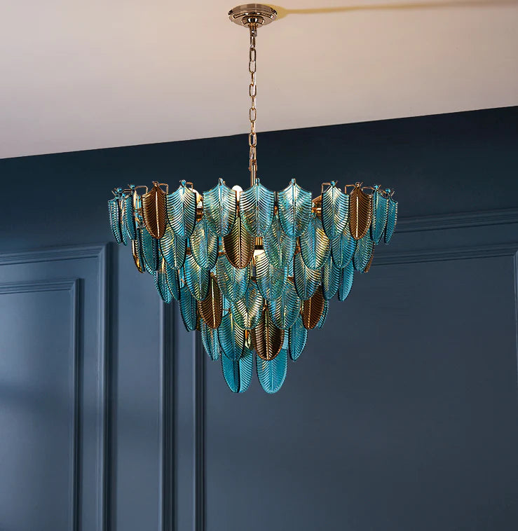 Blue Leaf Round Chandelier