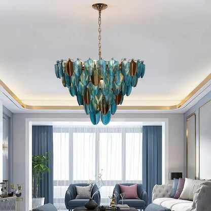 Blue Leaf Round Chandelier
