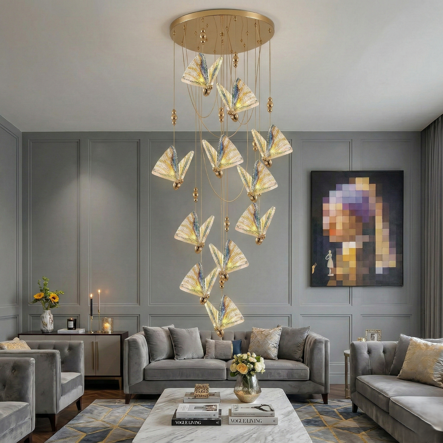 Butterfly Colorful Pendant Duplex Chandelier