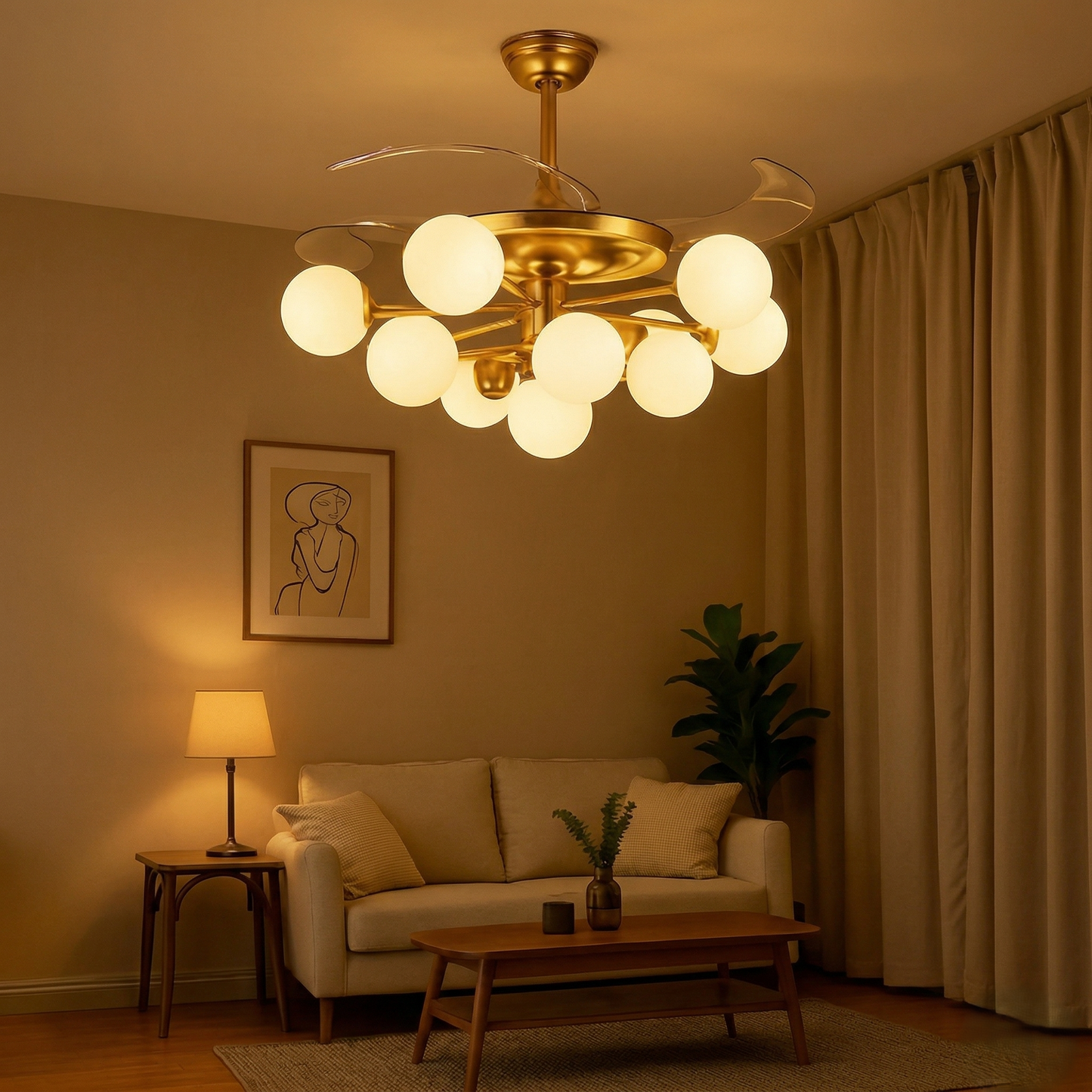 Milky Moon Chandelier Fan