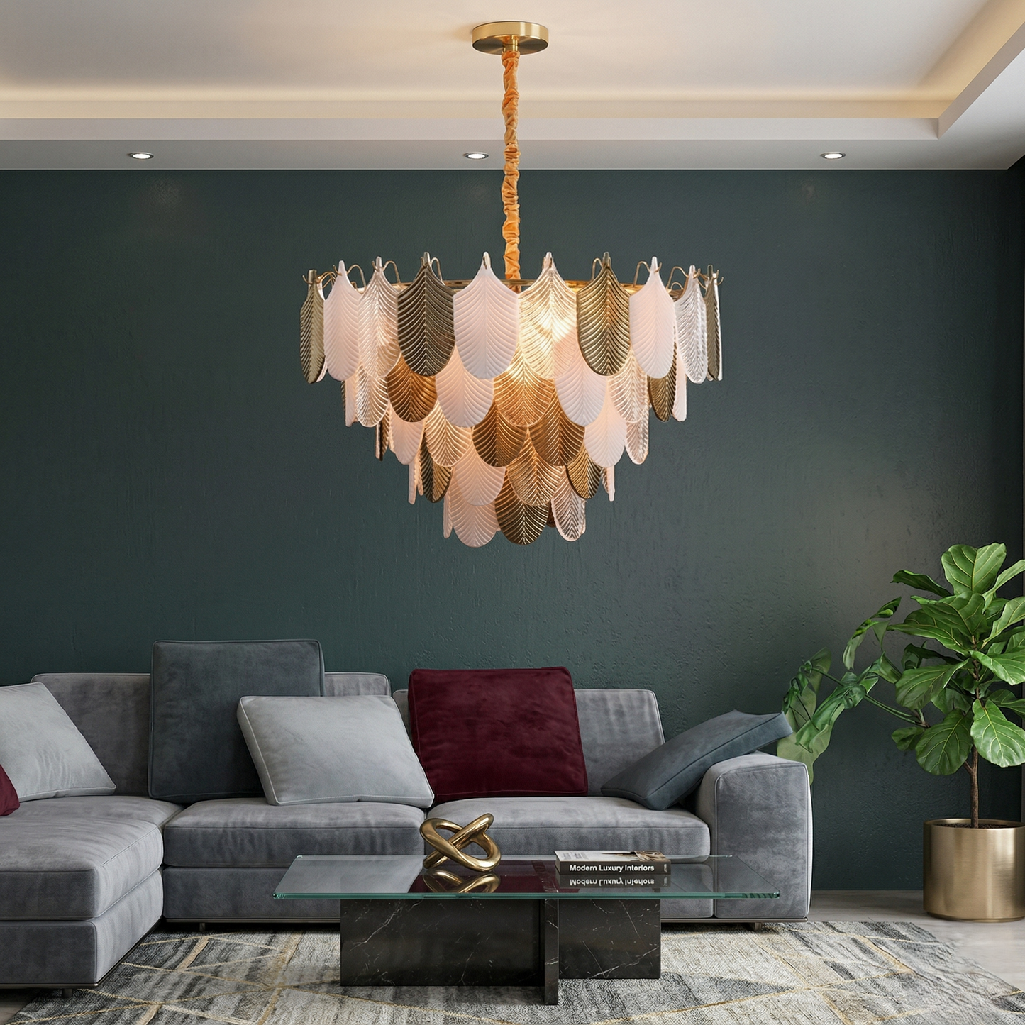 Ivory Leaf Round Chandelier