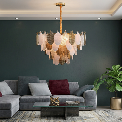Ivory Leaf Round Chandelier