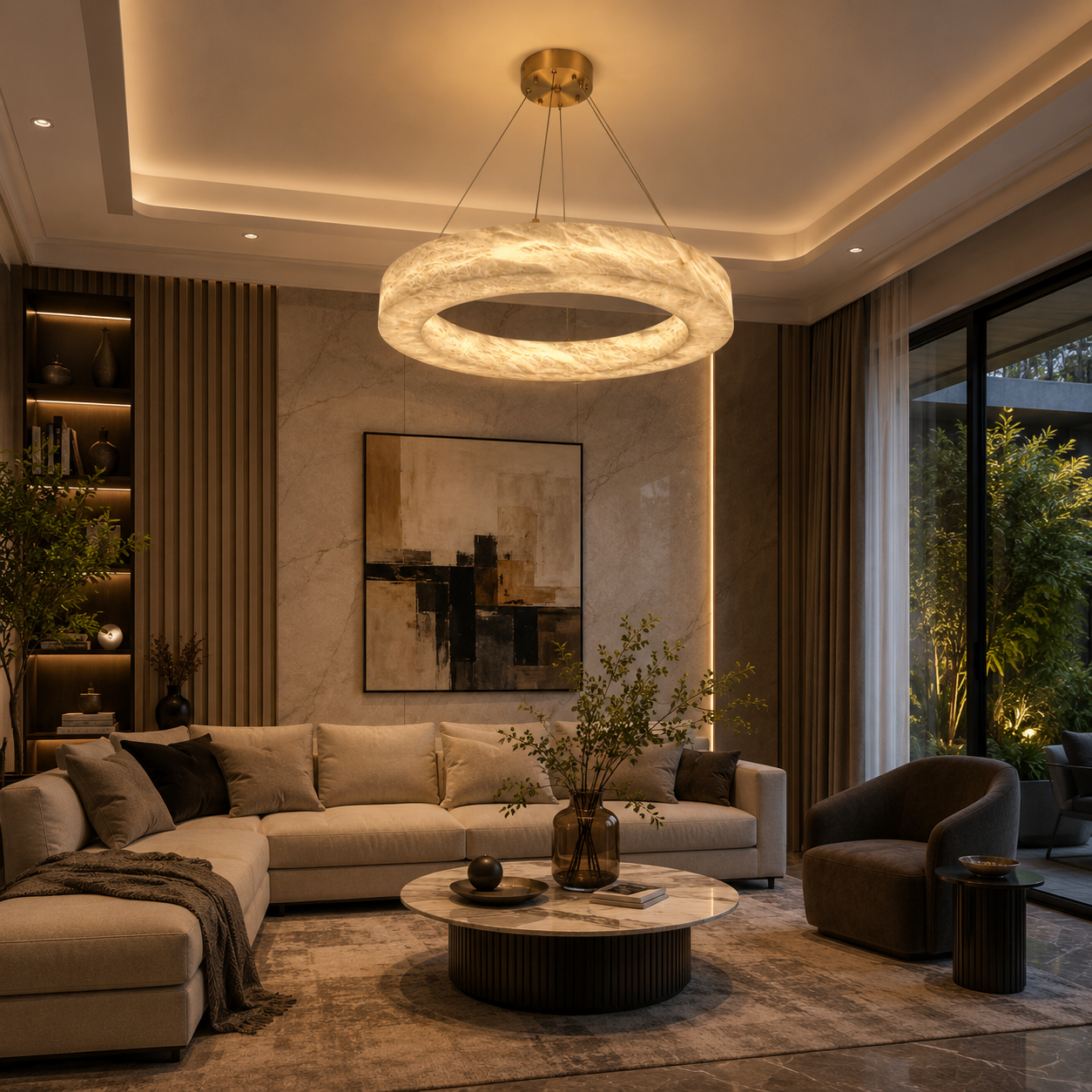 The Solstice Halo Alabaster Chandelier