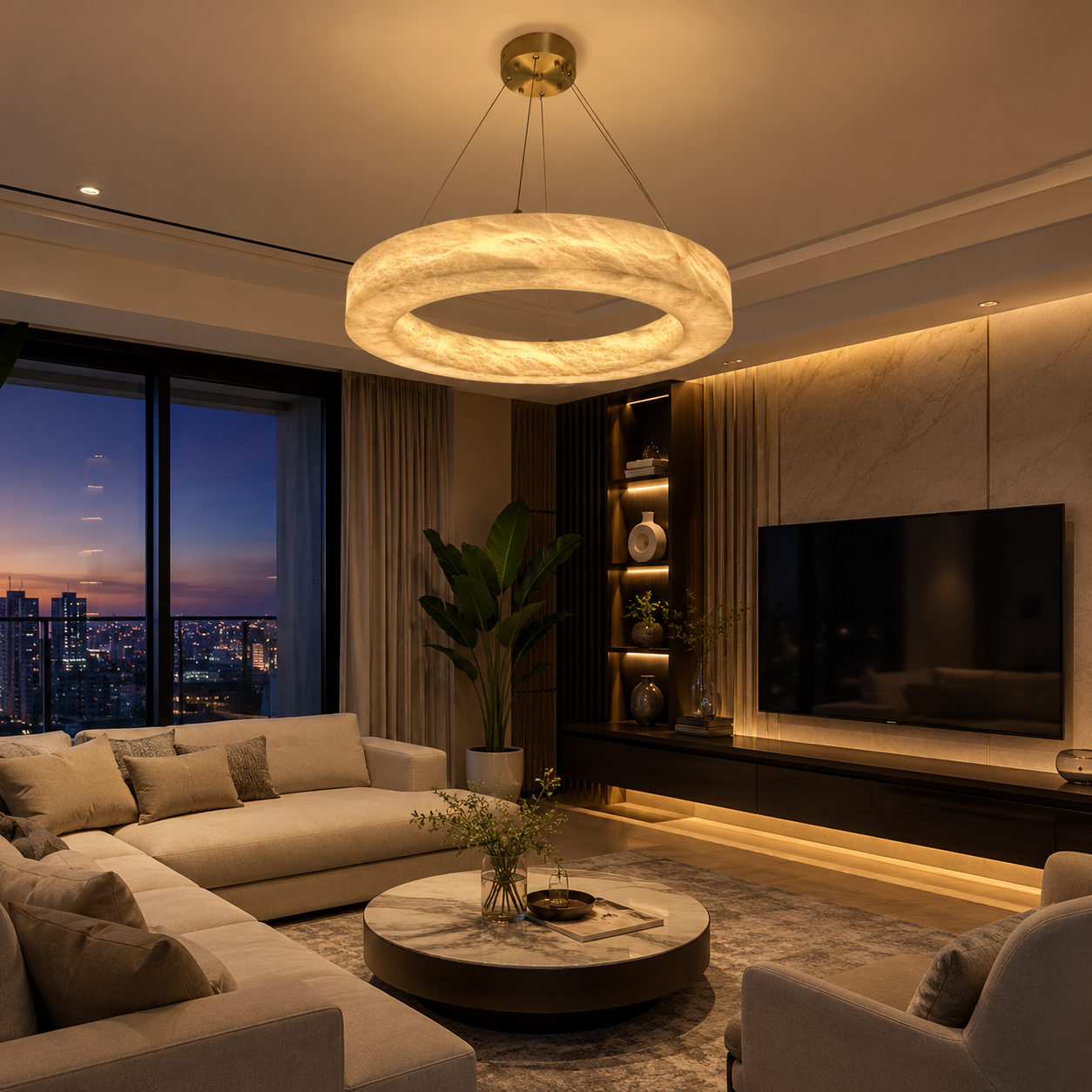 The Solstice Halo Alabaster Chandelier