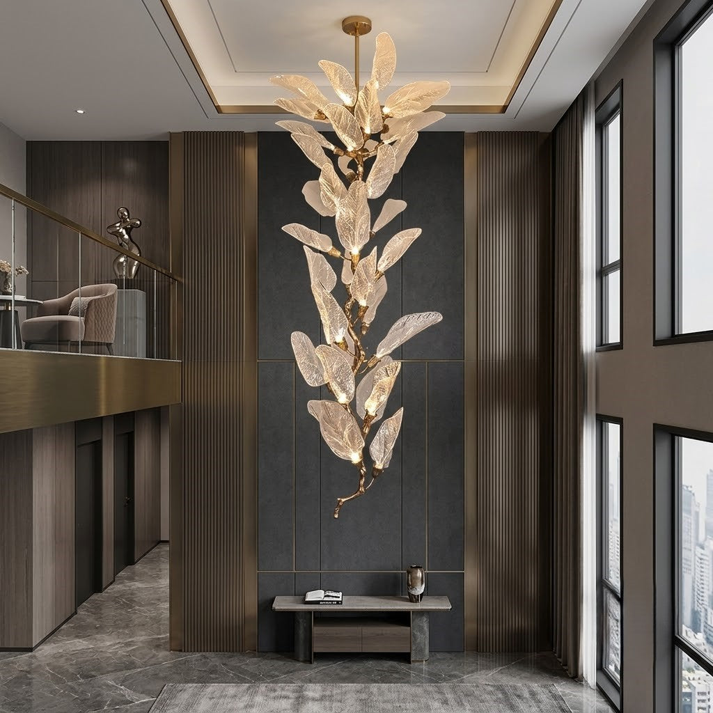 The Golden Willow Double Height Chandelier Crystal Detail