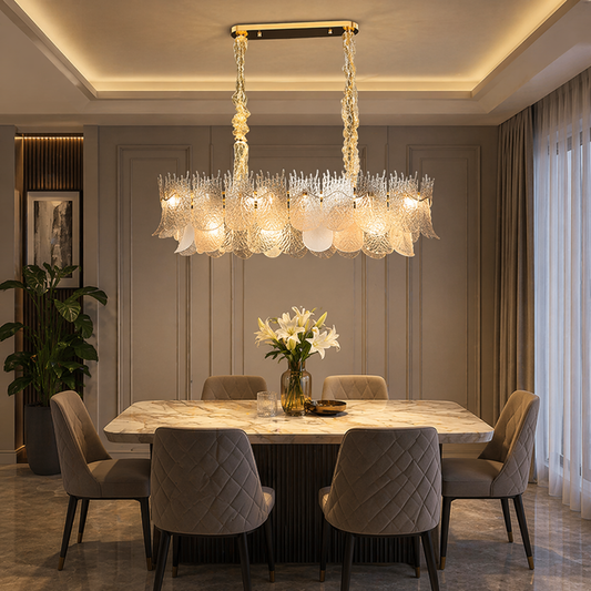 The Lumen Textured Glass Feathers Dining Chandelier