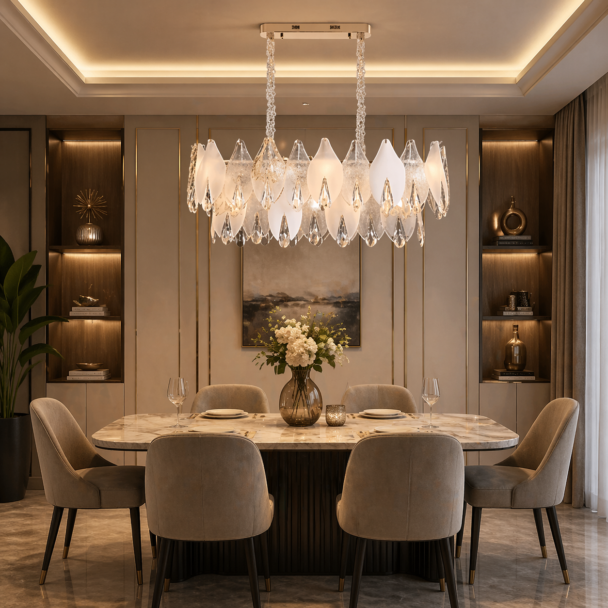 The Murano-Style Frosted Petal Dining Chandelier