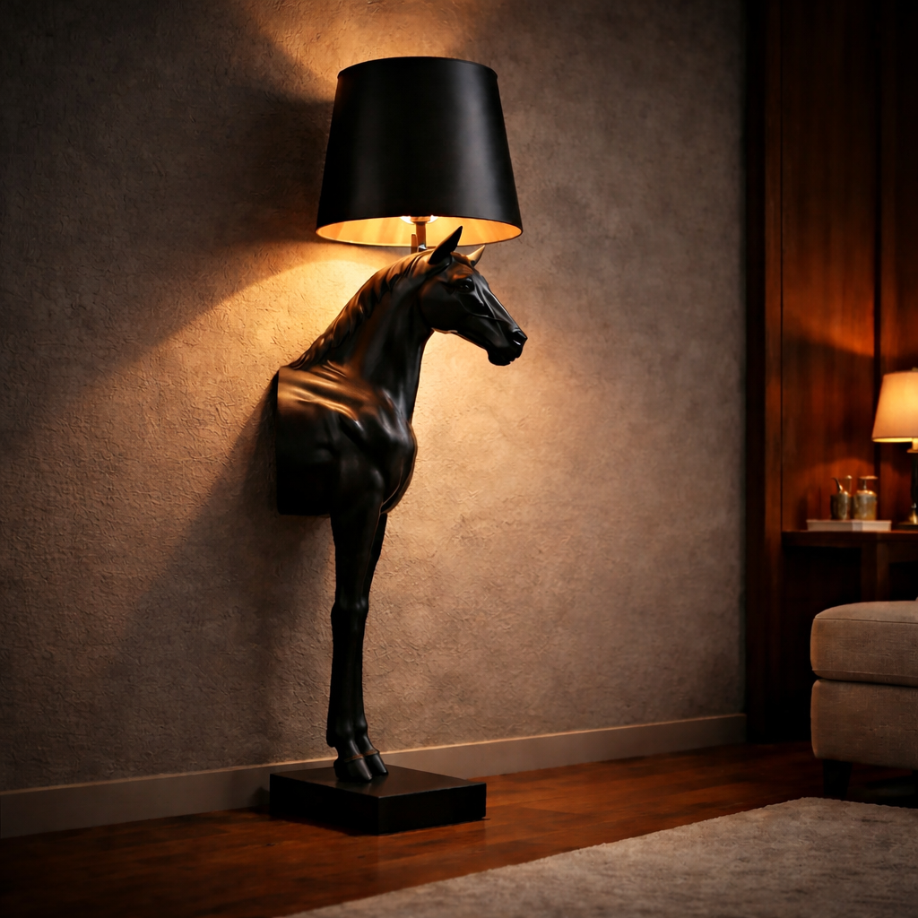 Black Stallion Noir Horse Lamp