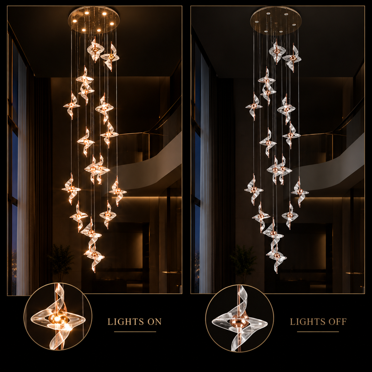 Elysian Cascade Sculptural Duplex Chandelier