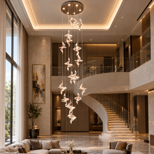 Elysian Cascade Sculptural Duplex Chandelier