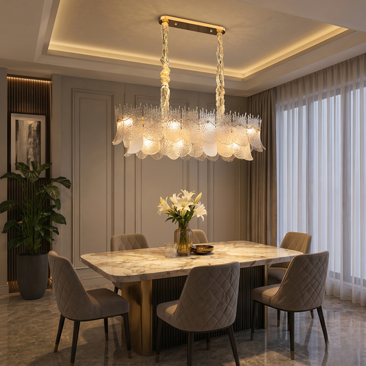 The Lumen Textured Glass Feathers Dining Chandelier