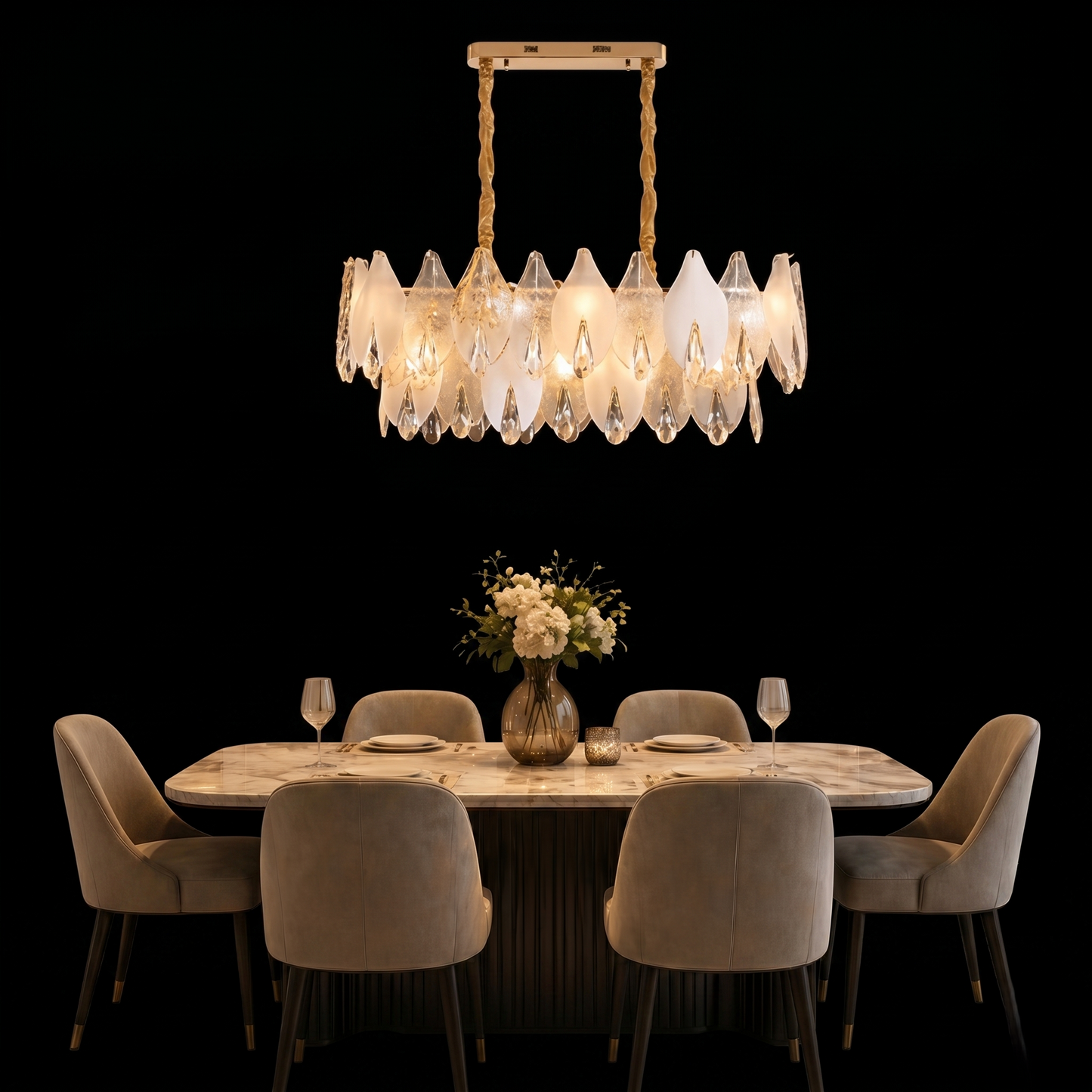 The Murano-Style Frosted Petal Dining Chandelier