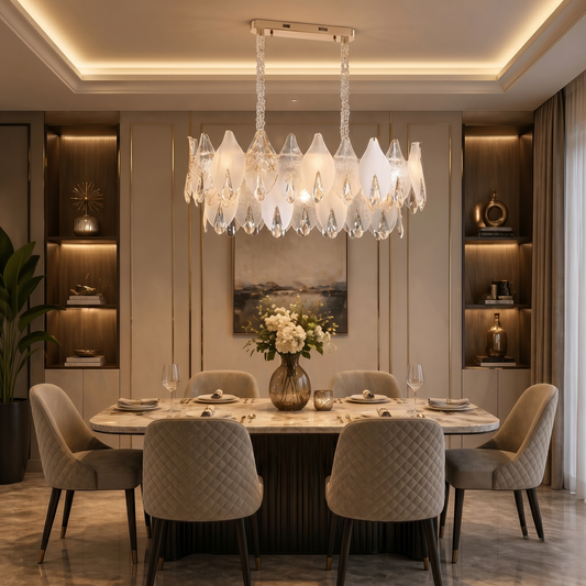The Murano-Style Frosted Petal Dining Chandelier