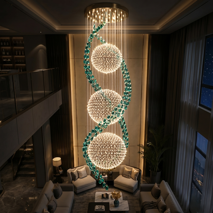 Emerald Crystal Spiral Duplex Chandelier