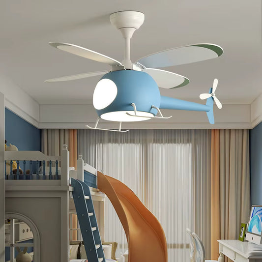 Helicopter LED Ceiling Fan With Remote Control Kids Bedroom Interior