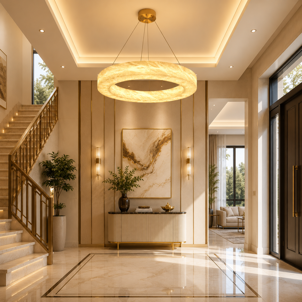 The Solstice Halo Alabaster Chandelier