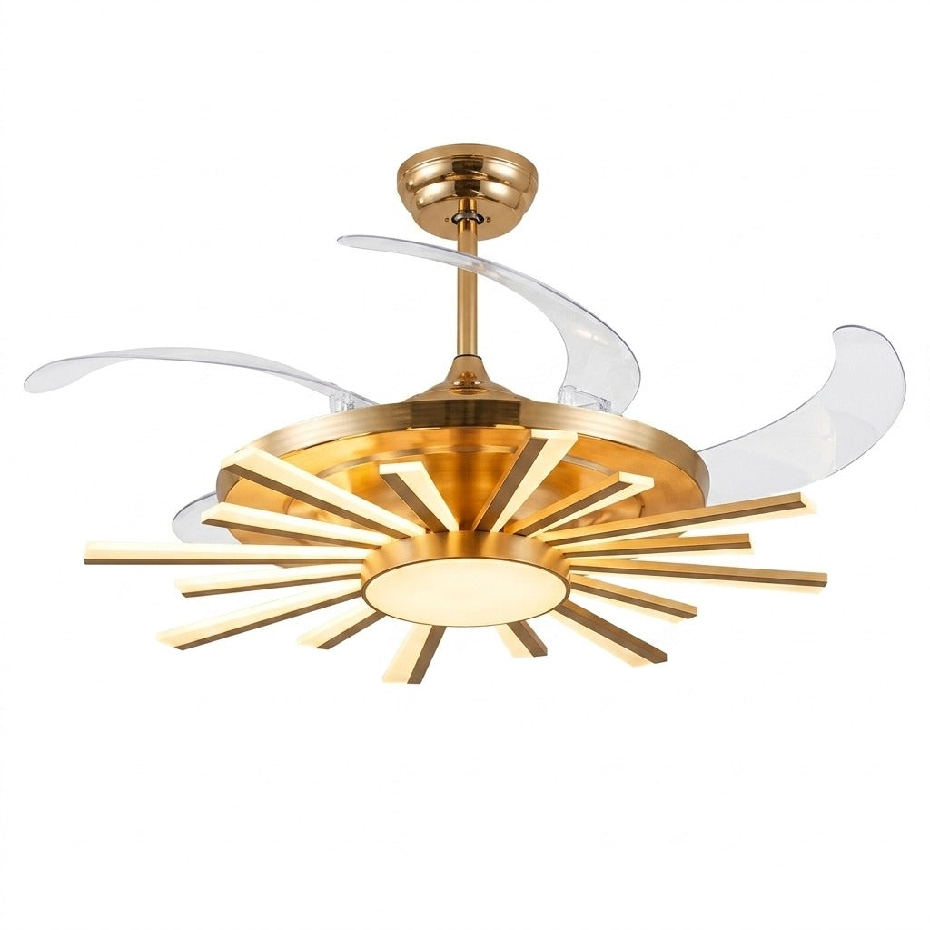 Golden Chandelier Fan with Articulating Heads