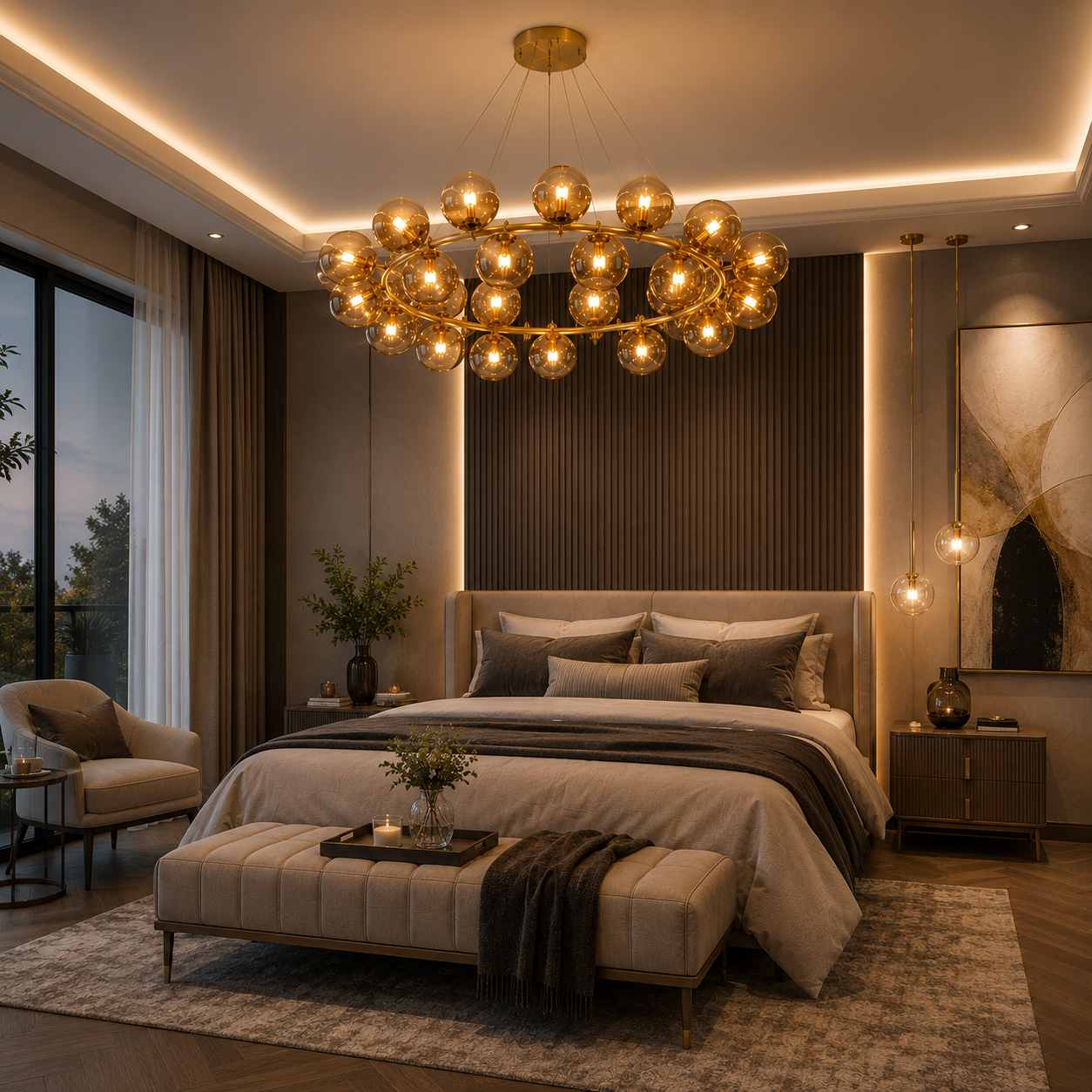 The Elysian Round Globe Chandelier styled with a premium finish for high-end home décor