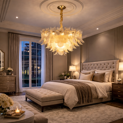 The Lumen Textured Glass Feathers Chandelier