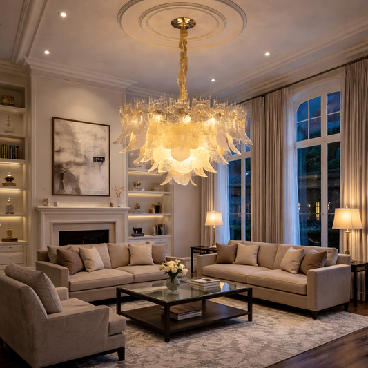 The Lumen Textured Glass Feathers Chandelier