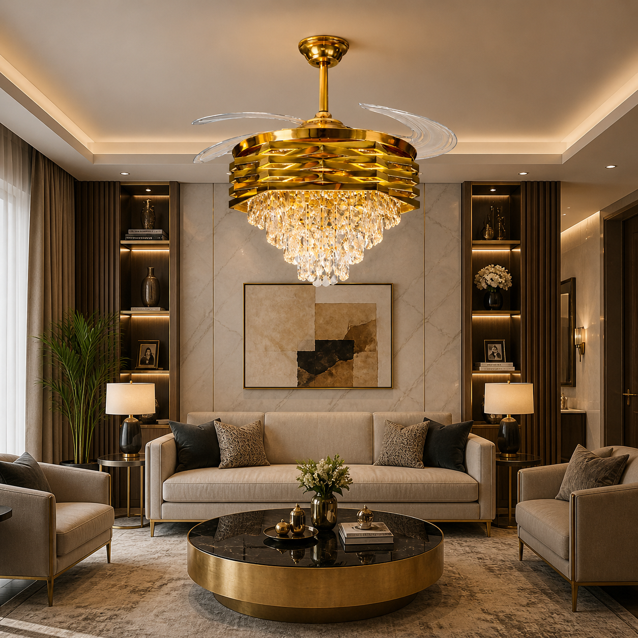 Golden Aura Crystal Fan