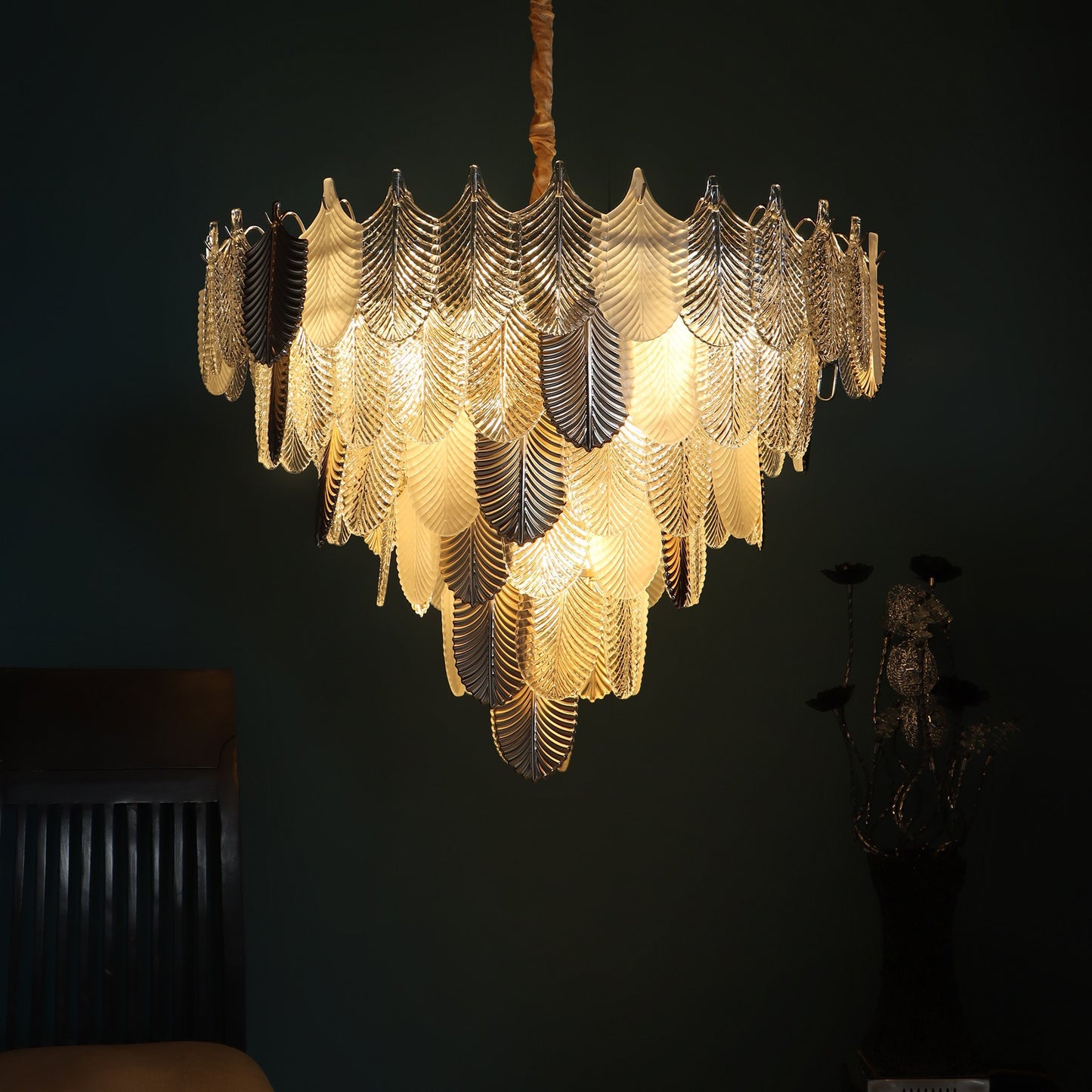 Ivory Leaf Round Chandelier