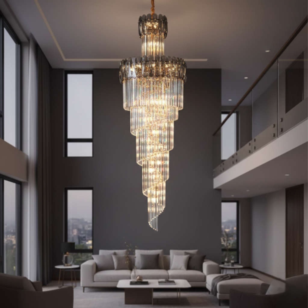 Luminous Glass Creations Long Crystal Chandelier