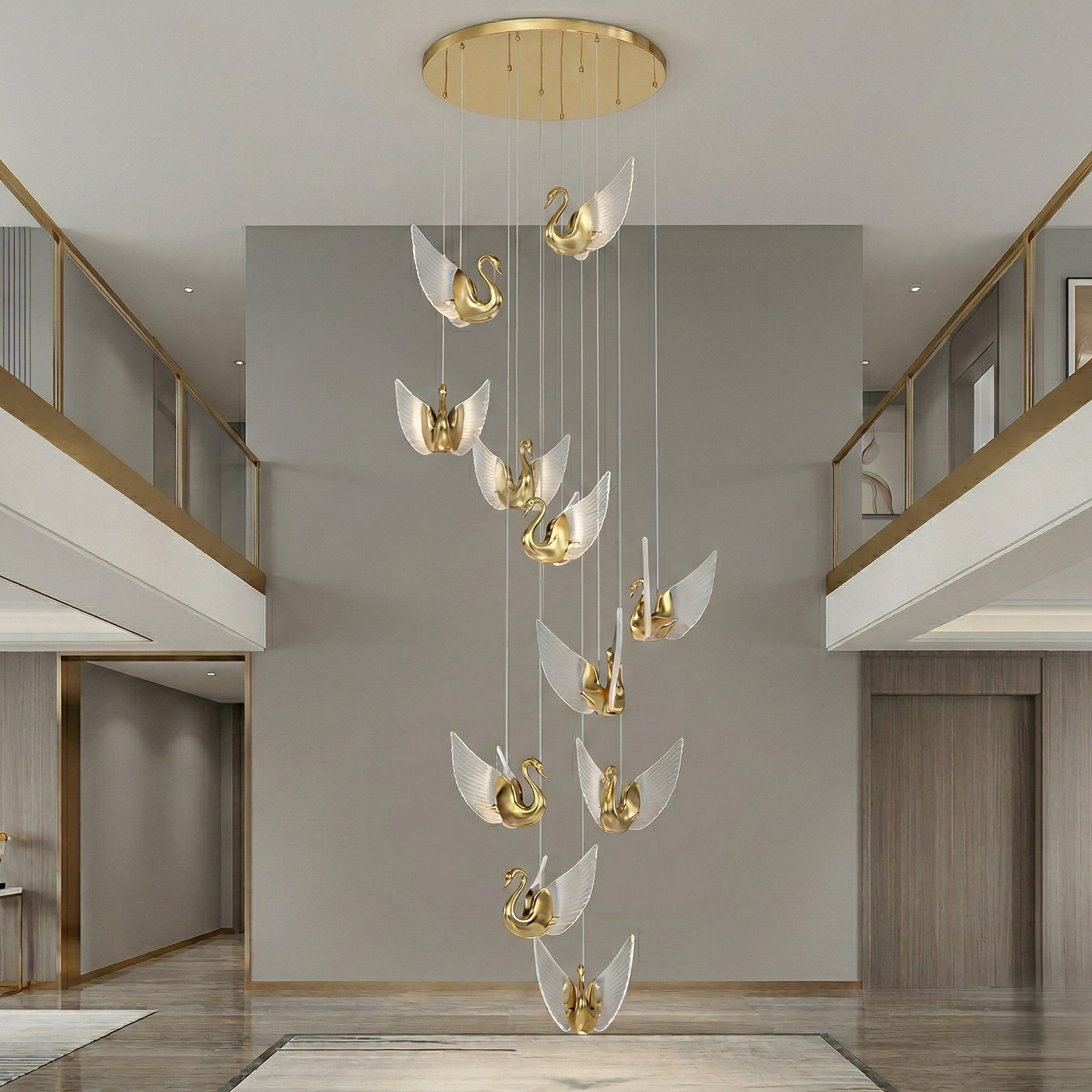 Swan Pendant Duplex Chandelier